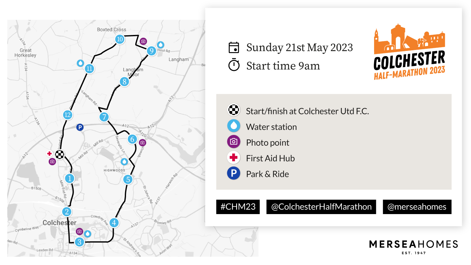 Landmarks around Colchester Marathon Route - sponsored by Mersea Homes